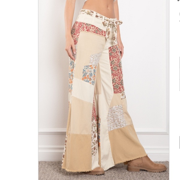 Blue Velvet “ Watertown 2 “ Blue Velvet Patchwork Mixed Fabric Pants 90 - Picture 4 of 5